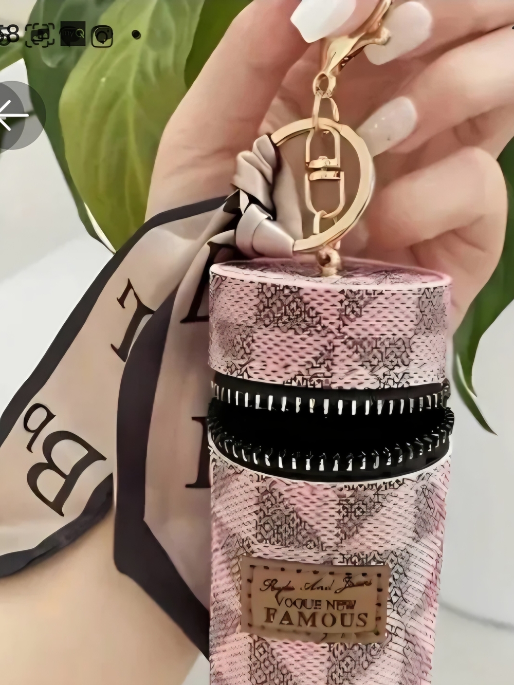 Pink LIPSTICK HOLDER Keychain Pouch with Scarf